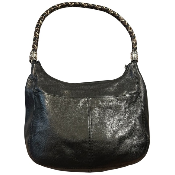 Brighton Barbados Pebbled Black Leather Hobo Baguette Bag with Braided Handle - Picture 2 of 12